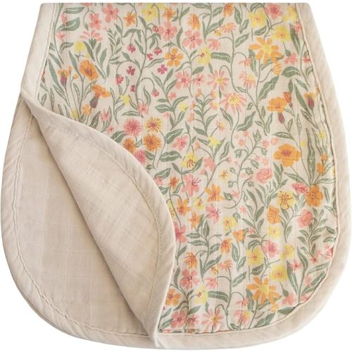 mushie Muslin Baby Burp Cloths | 100% Organic Cotton, Set of 2 (Pastel Blooms/Fog)