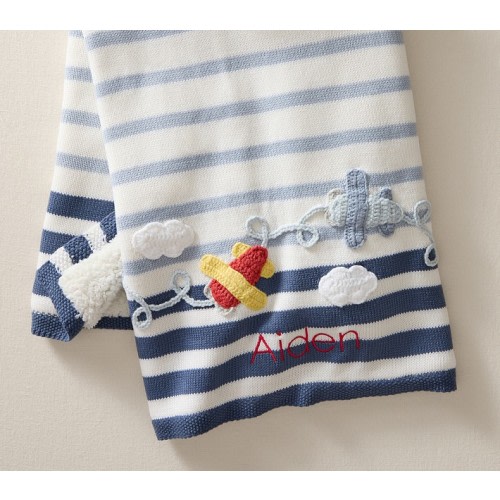 "Lucas" Airplane Heirloom Baby Blanket
