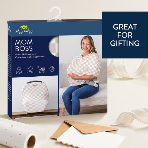 Itzy Ritzy Mom Boss Multi Use Cover - Tan Check