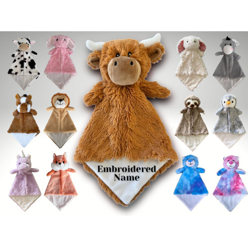 Personalized Animal Lovey • Custom Baby Lovey • Embroidered Lovey • Personalized Security Blanket • Personalized Baby Blankie • Highland Cow