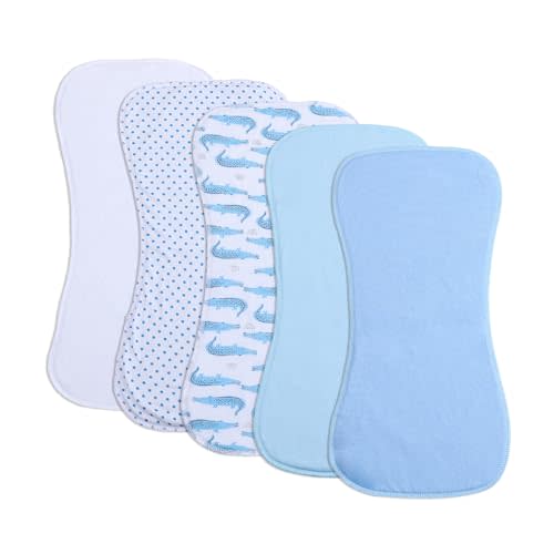 Baby Burp Cloths, Soft Absorbent Towel, Unisex, Easy to Use, 5 Pack (Light Blue)