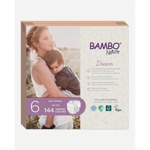 Bambo Nature Hypoallergenic Dream Baby Diapers, Premium Eco-Labeled Sustainable Diapers, Enhanced Leakage Protection, Totally Chlorine-free, Skin Friendly, and Super Absorbent - Size 1 (108 Count)