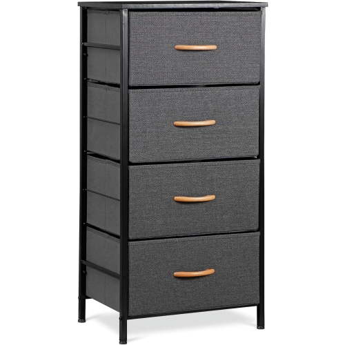SEEKOL Dresser for Bedroom with 4 Storage Drawers, Fabric Chest of Drawers Storage Organizer with Wood Top and Metal Frame for Closet Living Room Hallway Entryway, 36 inch Tall Grey