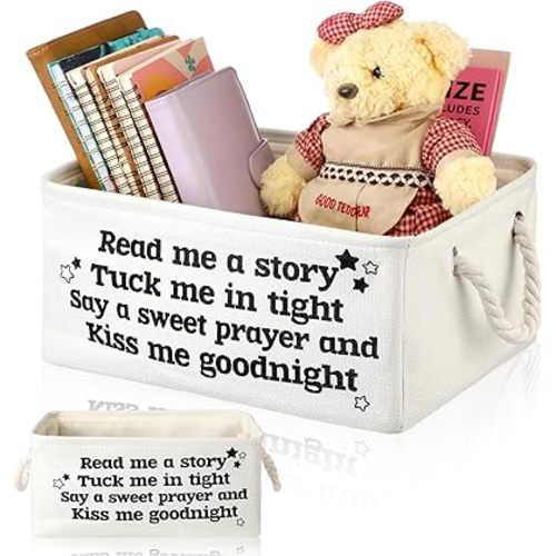 Marsui Read Me a Story Book Storage Basket, Tuck Me in Tight Book Storage Bin Bookish Accessories Organizer for Nursery Room, Classroom, Daycare Nursery Room Home Accessories Baby Shower Gifts