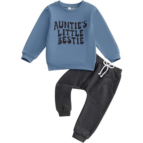 SAYOO Aunties Bestie Baby Clothes Gender Neutral Baby Boy Girl Long Sleeve Sweatshirt Pullover Pant Fall Solid Color Outfit