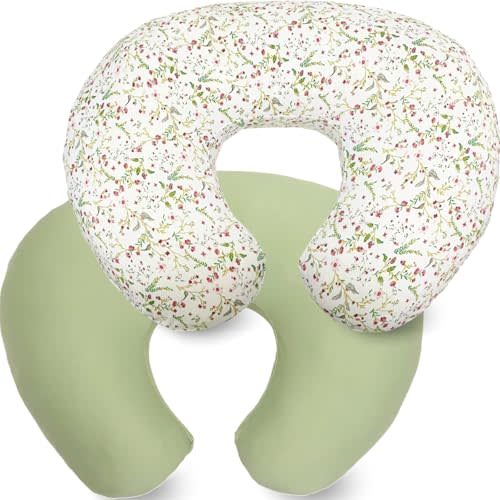 2 Pack Pillow Covers Compatible with Boppy Original for Girl,Soft Stretchy Nursing Pillow Cover for Breastfeeding, Easy to Use & Clean (Green,Ditsy Floral)