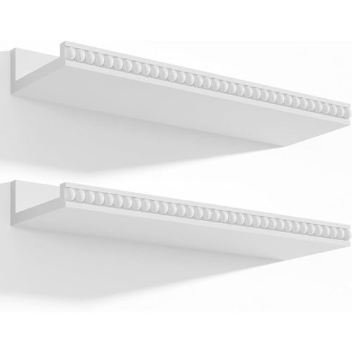 Alsonerbay White Floating Shelves Wall Mounted Set of 2, 15.7 Inch Modern White Shelves with Lip, Wood Wall Shelves with Wooden Beads for Bathroom Bedroom Living Room Nursery and More