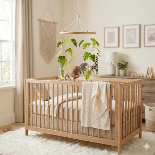 Safari Baby Mobile – Felt Lion, Elephant, Giraffe Jungle Nursery Decor