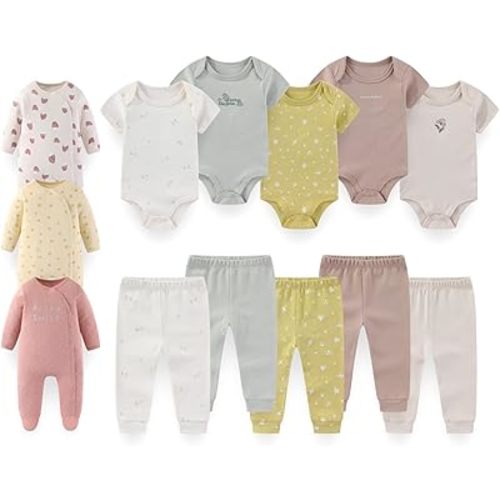 Unisex Baby Layette Set 13 Pack Cotton Boy Girl Pants Bodysuits Rompers Gender Neutral Infant Clothes