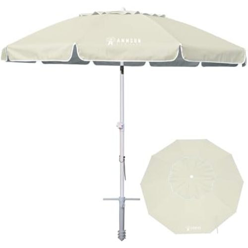 AMMSUN 8 Feet Large Beach Umbrella with Sand Anchor Heavy Duty High Wind Portable Outdoor Umbrellas UV 50+ Protection Air Vent Tilt Patio Garden Pool