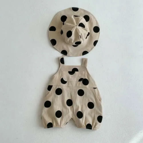 Baby Vintage Polka Dot Overall and Hat Set