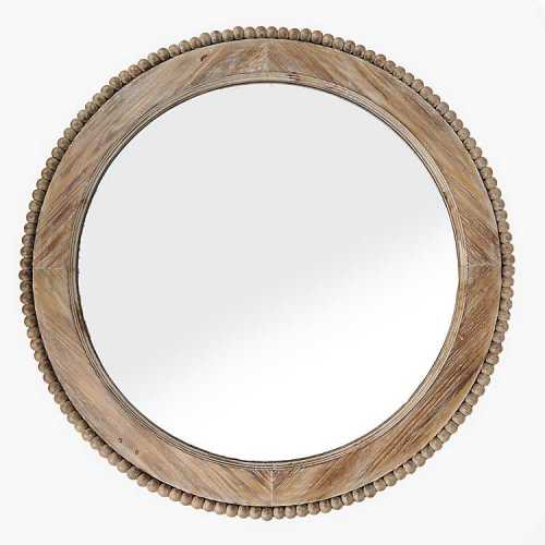 Round Natural Wood Beaded Trim Wall Mirror | Kirklands Home