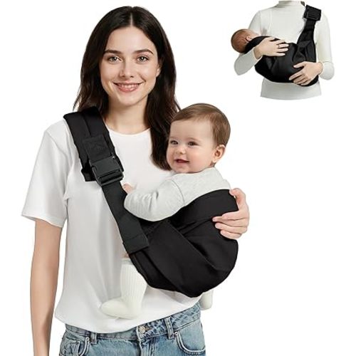 Baby Sling Carrier, Toddler Carrier Sling with Double Safety Buckle and Adjustable Shoulder Strap(7-30lbs), Baby Carriers One Size Fits All, Black