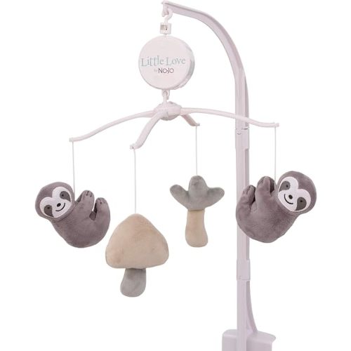 NoJo Sloth Let's Hang Out Grey & White Musical Mobile with Sloths, Mushrooms & Trees, Grey, White