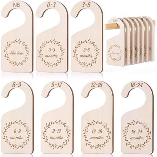 Patelai 7 Pieces Wooden Baby Closet Dividers Double Sided, Natural Wood