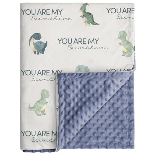 CIVARUA KIDS Dinosaur Baby Blankets for Boys, Super Soft Newborn Nursery Blanket with Double Layer Dotted Backing - Blue Babies Minky, Cozy Printed Bed Throw Blanket (30" x 40")