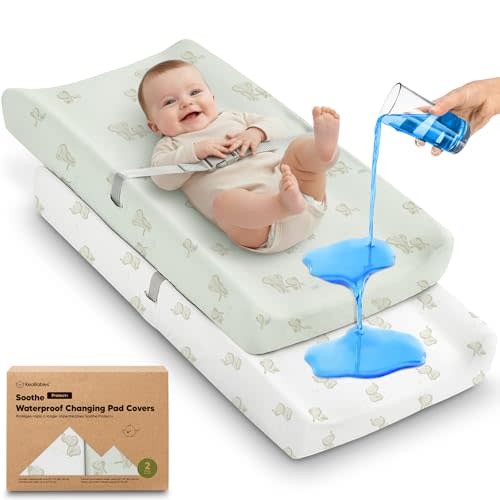 2-Pack Waterproof Changing Pad Covers Boy, Girl – 32x16 Soft Cotton Baby Changing Table Cover, Wipeable Diaper Change Pad Sheets, Contour Baby Diaper Change Mat Liner for Dresser, Nursery (Elly)