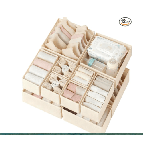 Criusia Drawer Organizer Clothes 12 Pack, Dresser Organizer for Nursery Bedroom (Beige)