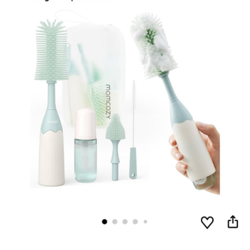 Momcozy Bottle Brush Kit, Innovative Push-Press Design for Better Cleaning - Baby Bottle Cleaner Brush for Baby Bottle, Breast Pumps, Nipples, and More - Can Generate Foam for Better Cleaning, Green