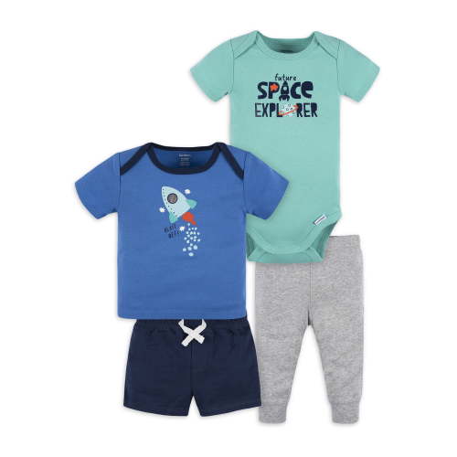 Gerber Baby Boy Onesies Bodysuit, Shirts, Shorts & Pant Outfit Set, 4-Piece, Newborn - 24 Months