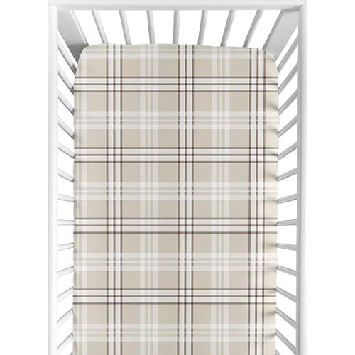 Sweet Jojo Designs Fitted Baby Crib Sheets (Tan Gingham Plaid) for Boys or Girls, Infant Nursery, Toddler Room - Standard Size (Taupe, Checkered, Classic, Tartan, Gender Neutral, Rustic, Farmhouse)