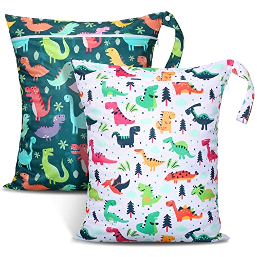 Shappy 2 Pcs Large Travel Laundry Bag Washable Waterproof Wet Dry Large Dirty Clothes Bag Bathing Workout(Dinosaur Style)