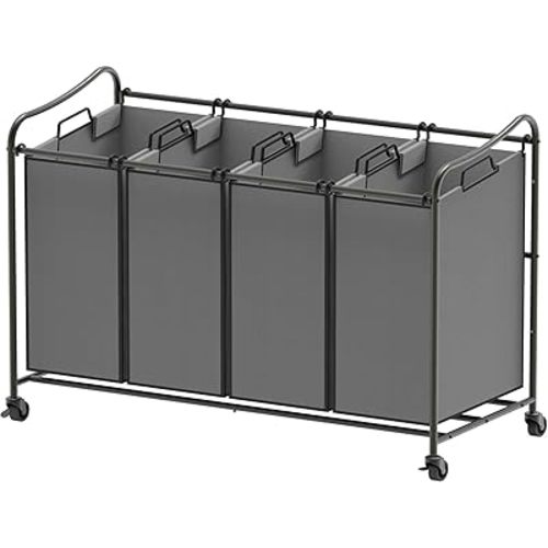 Simple Houseware 4-Bag Heavy Duty Laundry Sorter Rolling Cart, Dark Grey