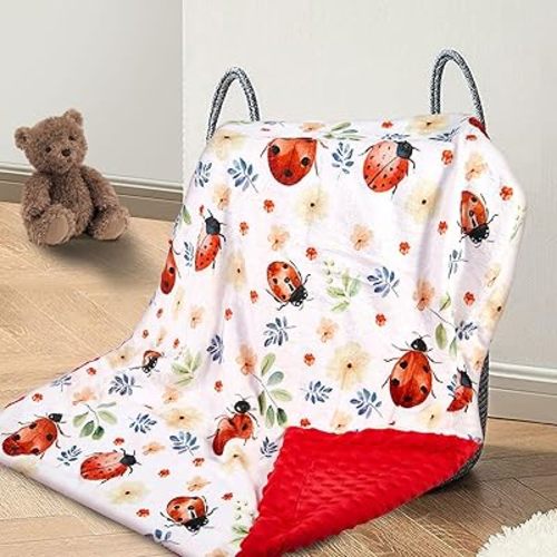 Ladybug Baby Blanket for Boys Girls Soft Fleece Minky Blanket with Dotted Backing Double Layer Newborn Toddler Blankie for Nursery Stroller Crib Gift to Son Nephew Grandson 26.5 * 40 Inches