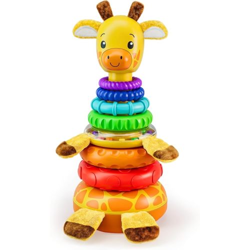 Move2Play, Stacking Toy, Includes 7 Unique Rings, Montessori Development, Baby Toy, Gift for 1 Year Old Boys & Girls, Ages 0-6+, 9, 10, 12, 18+ Months (Giraffe Stacker)