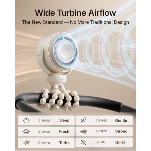 SWEETFULL Portable Stroller Fan, Pinch-Proof Baby Fan - Cream