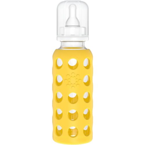 Lifefactory 9-Oz Glass Baby Bottle with Stage 2 Nipple and Protective Silicone Sleeve Mango