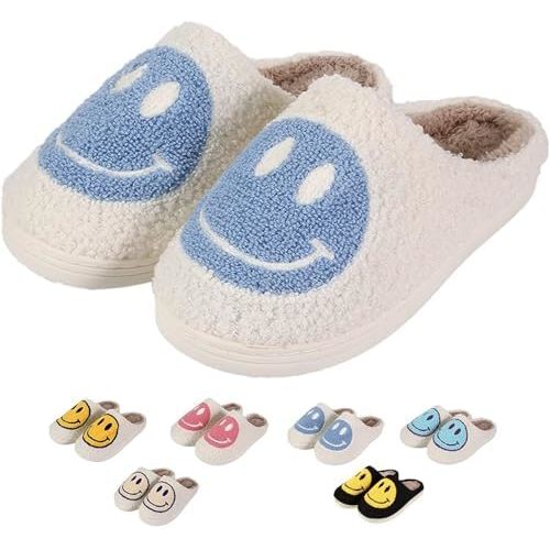 Retro Fuzzy Face Slippers for Women men， Womens Girls Cute Yellow the Lable Face House Slippers for Indoor Outdoor Pink/White/Black/Blue