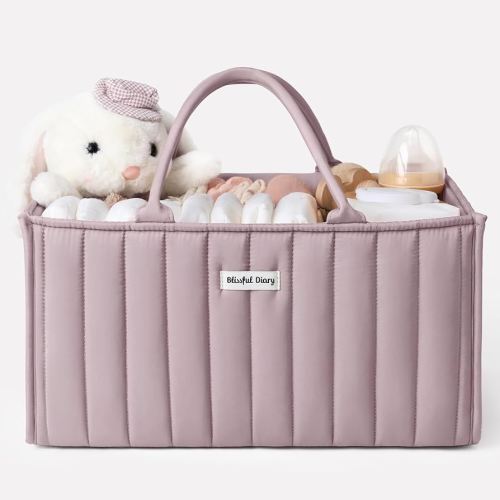 Blissful Diary Baby Diaper Caddy Organizer, Stylish Storage Basket for Newborn Essentials and Diaper Station, Gift for Baby Shower and Registry Must-Have, Mauve Pink