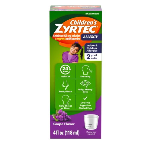Zyrtec 24 Hr Children's Allergy Relief Liquid, Grape, Bubble Gum
