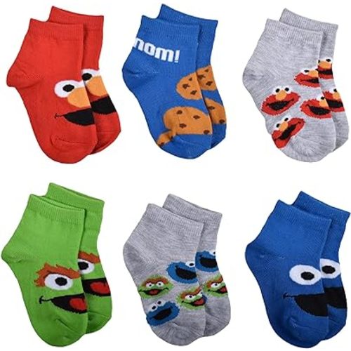 Sesame Street Boys 6-pack Quarter Socks, Red, 2-4T US