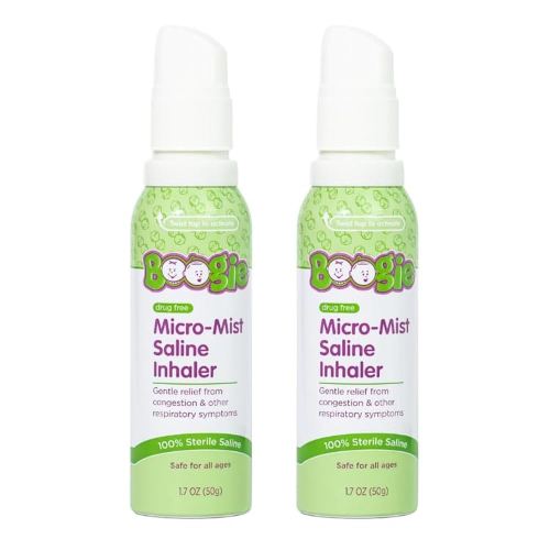 Boogie Micro-Mist Saline Inhaler Refill, Baby Nose Congestion Relief, Nasal Spray for Kids, Pediatrician Recommended, HSA/FSA Eligible, Unscented, 1.7 oz (Pack of 2)