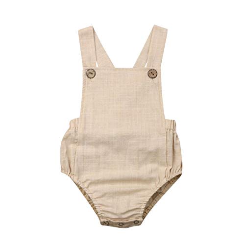 LOPJGH Newborn Baby Summer Romper Unisex Solid Color Button Jumpsuit Sleeveless Backless Overalls Outfits 1Pcs
