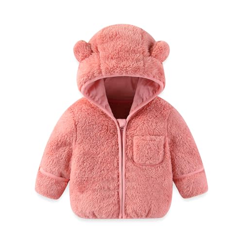AiWMGL Baby Infant Boys Girls Winter Coat with Fold-Over Mittens Fleece Outwear Jacket Warm Clothes Bear Hooded