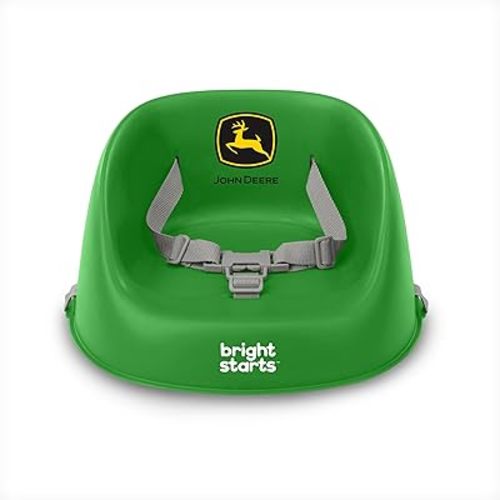 Bright Starts John Deere My Spot Easy-Clean Booster Seat, Portable Dining Chair Booster with 3-Point Harness, Green, 6 Months - Toddler