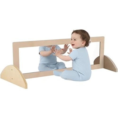 Coordination Montessori Wooden Mirror Two-Way Adjustment Multifunction Baby Non-Shatter Safe Acrylic Infant Standing Tools for Daycare Preschool Home