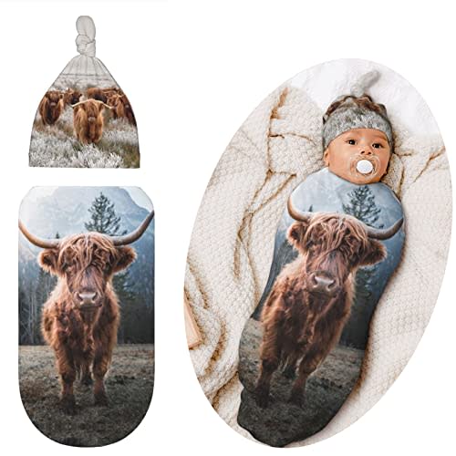 Jarverce Swaddle Blanket for Baby, Soft Sleeping Bag, Swaddling Sack for Newborn Unisex Baby Stuff, Highland Cow