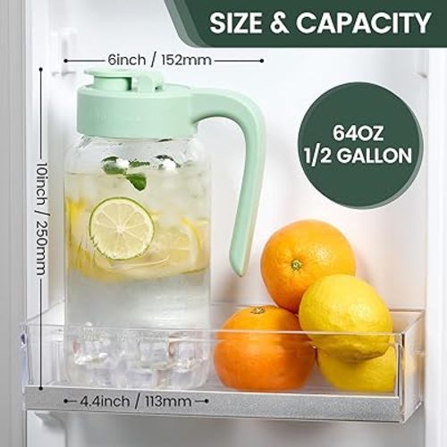 Mason Jar Pitcher - Airtight & Leakproof Glass Pitcher with Lid, Perfect for Breastmilk, Cold Brew, and Sun Tea, 2 Quart (64 oz) Mason Jar with Pour Spout Lid