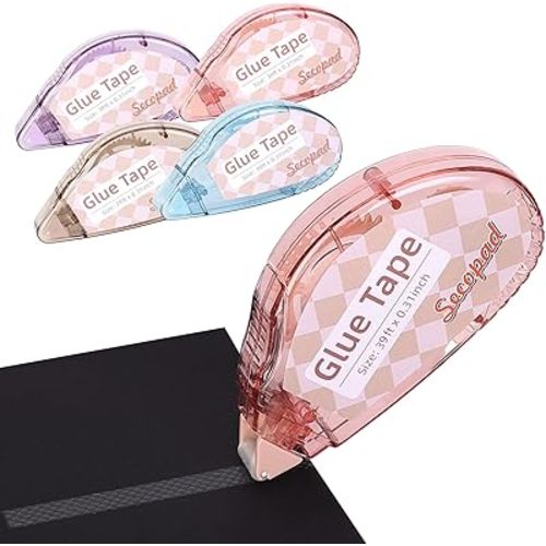 Scrapbook Tape, 0.3IN x 39FT Double Sided Tape Roller for Crafts, Adhesive Glue Runner Scrapbooking Supplies Journaling School Office Supplies for Kids and Adults, 4 Pack