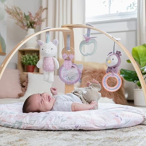 Ingenuity Cozy Spot Reversible Duvet Activity Gym & Play Mat with Wooden-Toy-bar - Calla (Pink), Newborn and up