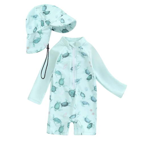 Swim Shirts for Boys Toddler Boy Turtle Dinosaur Whale Print Rash Guard Swimsuit Long Sleeve Swimwear Sunsuit Boys Swim Trunks Light Green 6 Months-12 Months