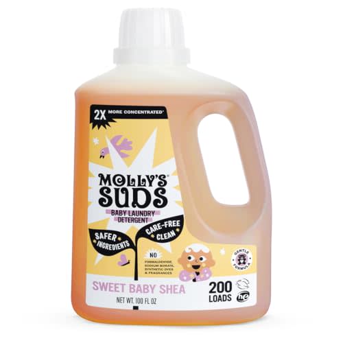 Molly's Suds Baby Liquid Laundry Detergent | Removes Formula, Poop & Spit-Up Stains | Extra Gentle for Infants, Babies, Toddlers (Sweet Baby Shea, 200 Loads)