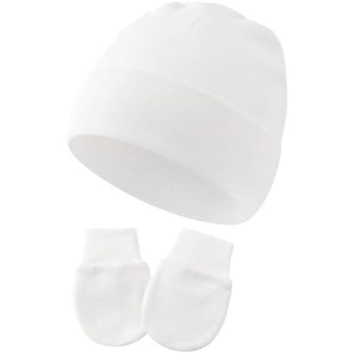 Newborn Hats Mittens Set Cute Baby Girls Boys Cotton Beanie hat Gloves, Unisex Baby Infant Caps for 0-6 Months