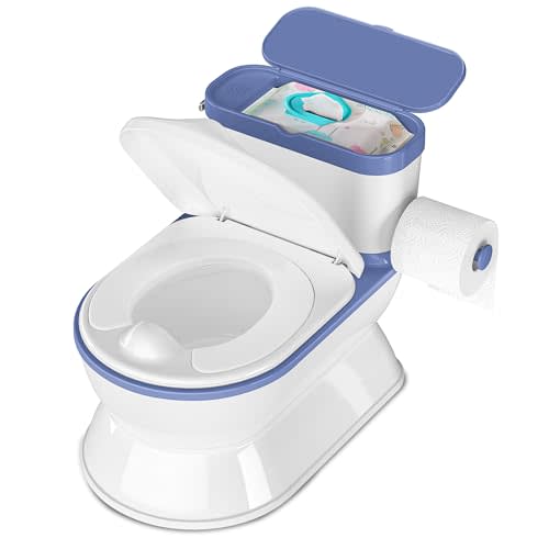 CheerTry Toddler Potty Training Toilet, Larger Potty Chair, Detachable Seat | Suitable for Boys & Girls Ages 1-3, with Flushing Sound, Wipes Storage, Toilet Lid & Toilet Paper Holder - Blue