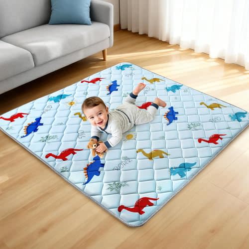 omzer Baby Play Mat: 47" x 47" Baby Mat for Floor - Thicker & Soft Cushioning Padding Foam Play Mat for Babies 0-6 Months - Machine Washable Non-Slip, Infant Playmat & Playpen Mat, Dinosaur Designs