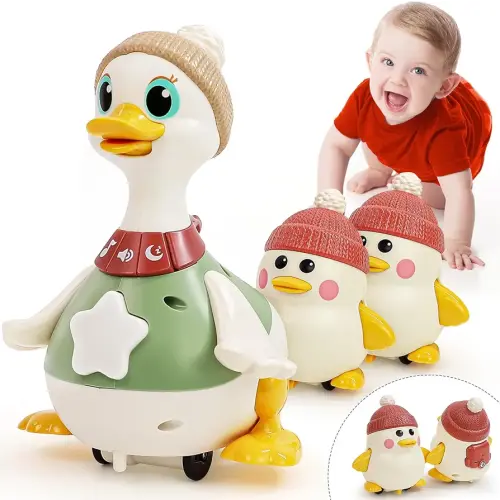 HOLA Baby Toys 6-12 Months Musical Dancing Duck Toy Set with Mama and Babys Tummy Time Toys, Crawling and Interaction Modes 1 Year Old Girl Boy Baby Easter Gifts Stocking Stuffers